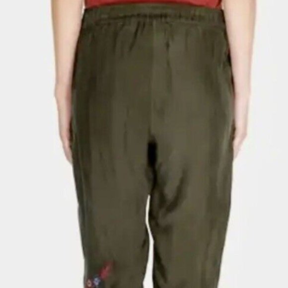 Johnny Was Khaki Green Jogger Pants Cropped Ankle Floral Embroidery Sz Medium - Picture 4 of 7